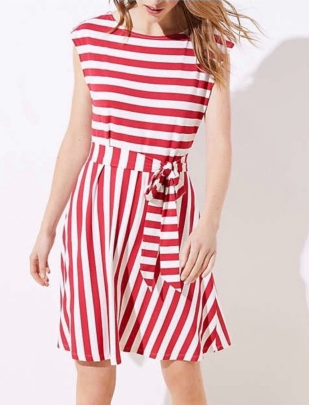 LOFT Red and White Striped Cap-Sleeve Mini Dress